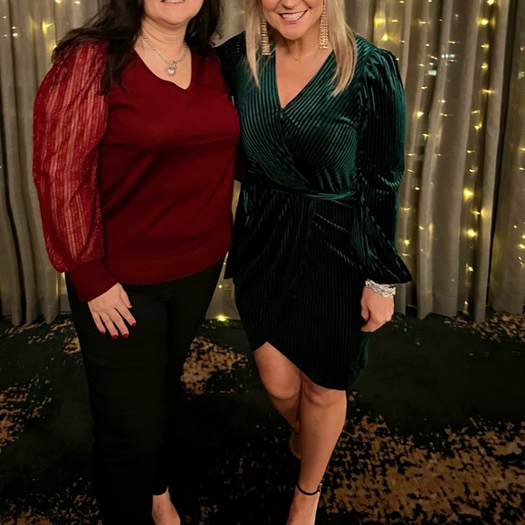 Green Striped Velvet Long Sleeve Wrap Dress - Picture 1 of 7